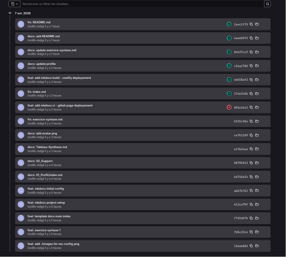 Historique des commits GitLab