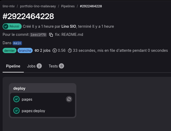 Pipeline GitLab CI réussi