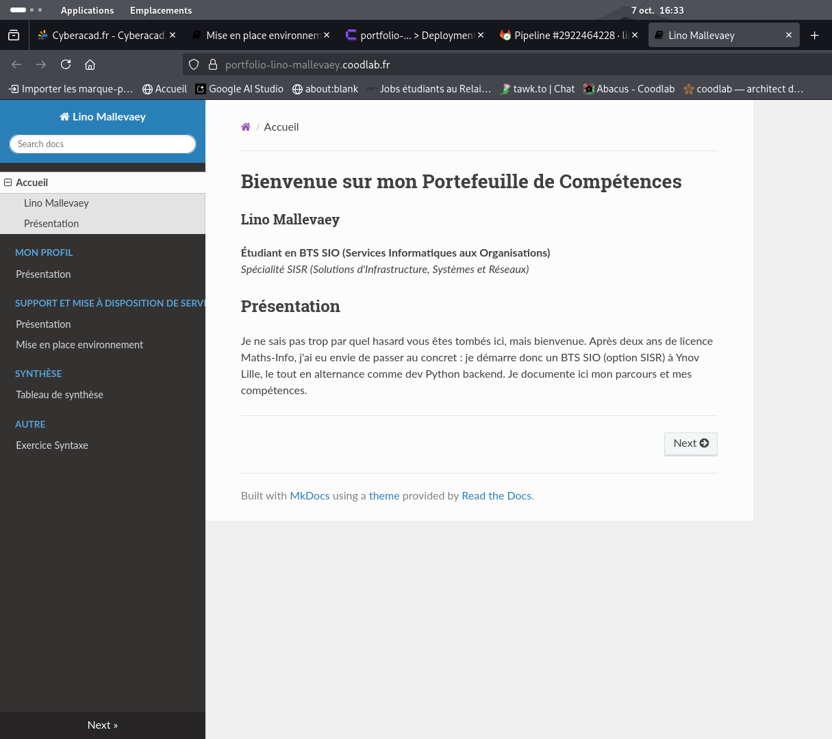 Portfolio publié en ligne